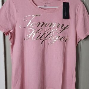 NWT Tommy Hilfiger Pink Graphic Tee - Gold Foil Script Logo